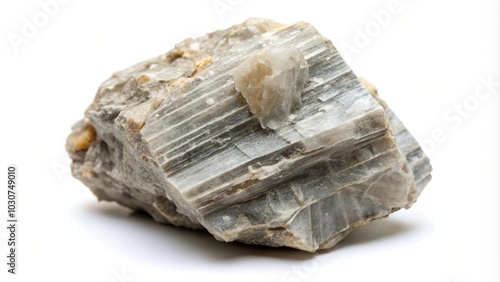 Isolated gray Barite rock specimen on white background Bird Eye View