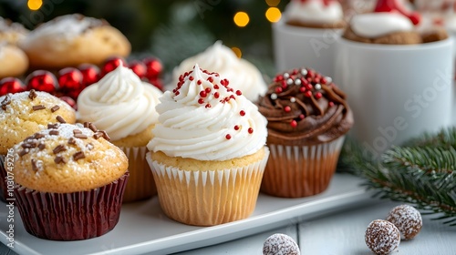 Delightful and Cozy Winter Dessert Display with Homemade Cupcakes Festive Cookies and a Warm Hot Cocoa Bar for Joyful Gatherings