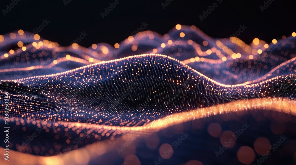 Abstract 3D grid of glowing particles and data streams representing the flow of information in tech processes Abstract 3D grid of glowing particles and data streams representing the flow of information in tech processes