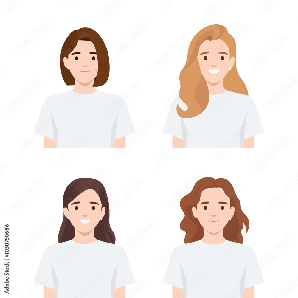 Set of women avatar icons. Flat vector illustration isolated on white background Set of women avatar icons. Flat vector illustration isolated on white background