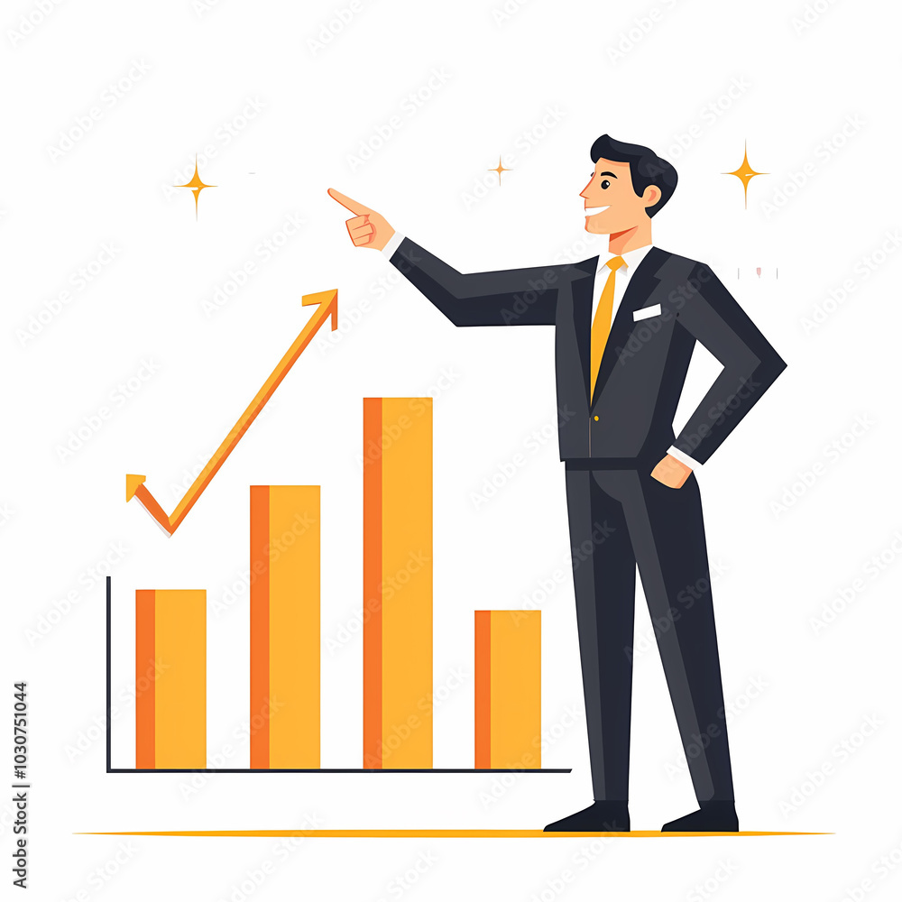 business leader confidently points to rising graph, symbolizing growth and success. vibrant colors and upward trend evoke sense of optimism and achievement business leader confidently points to rising graph, symbolizing growth and success. vibrant colors and upward trend evoke sense of optimism and achievement