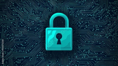 Wallpaper Mural A digital illustration of a blue padlock on a circuit board backdrop, symbolizing cybersecurity and data protection. Torontodigital.ca