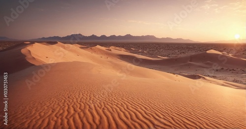 Majestic photo of a desert landscape with dunes at sunset