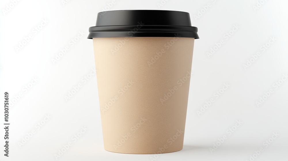 A minimalist plain disposable coffee cup with a black lid, isolated on a white background, perfect for branding or product design.. A minimalist plain disposable coffee cup with a black lid, isolated on a white background, perfect for branding or product design..