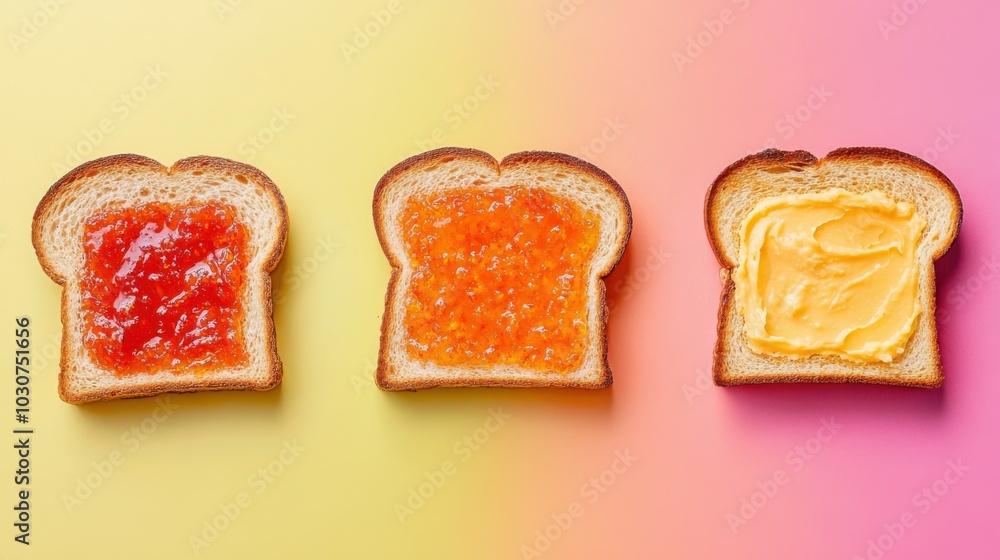 Colorful Toast with Various Sweet Spreads Colorful Toast with Various Sweet Spreads
