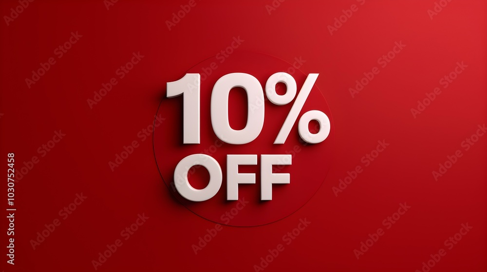 White '10% OFF' Promotional Sign on a Red Background with Copy Space