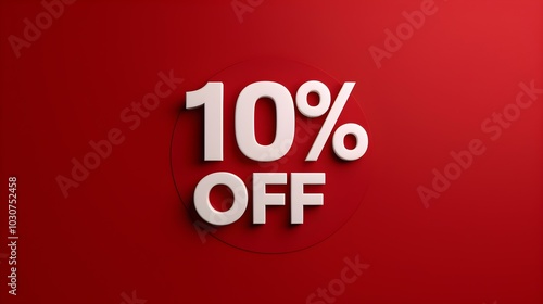 White '10% OFF' Promotional Sign on a Red Background with Copy Space