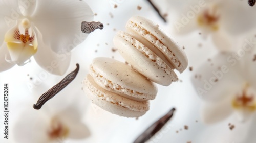 Levitating Vanilla Macarons with Vanilla Beans