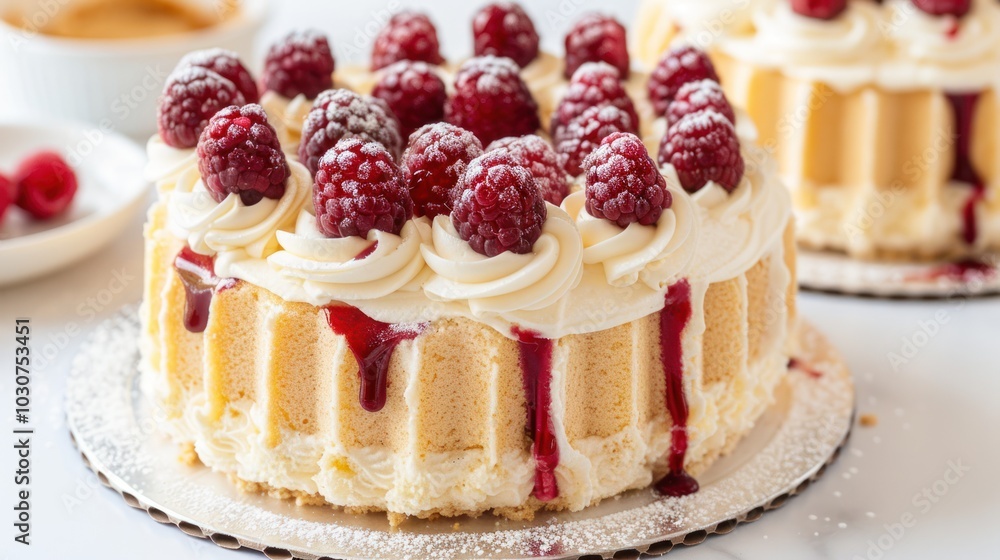 Raspberry and Cream Cake with Drizzled Sauce Raspberry and Cream Cake with Drizzled Sauce