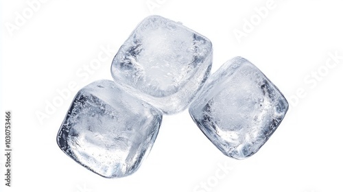 Three ice cubes isolated on a white background.