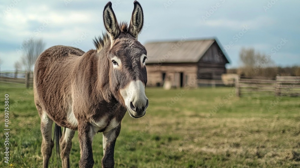 Fototapeta premium Calm Donkey Standing in a Rural Setting