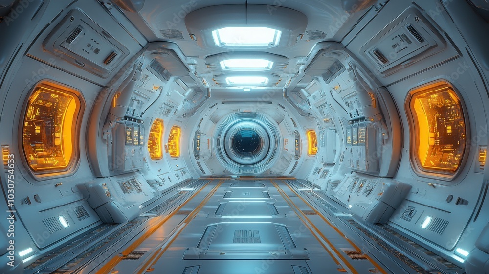 Fototapeta premium Futuristic Spaceship Interior Featuring Sleek Design for Sci-Fi Projects