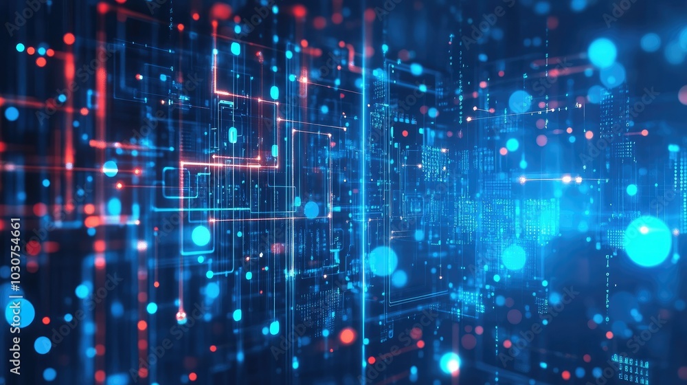 Abstract glowing circuitry with digital data points symbolizing tech processes and digital innovation Abstract glowing circuitry with digital data points symbolizing tech processes and digital innovation