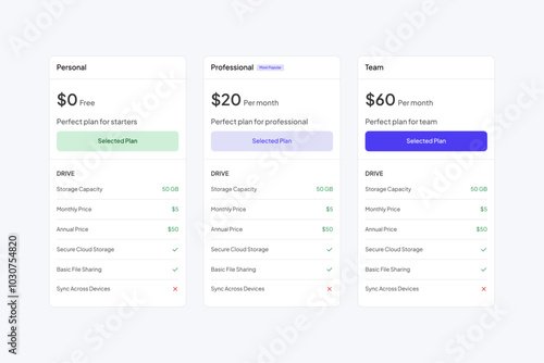 3 plan pricing tables template. Web hosting pricing plans ui for websites and applications