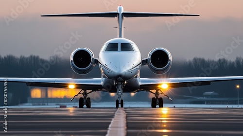 Private Jet Landing at Airport During Sunset