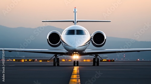 Private Jet Landing at Airport During Sunset Glow