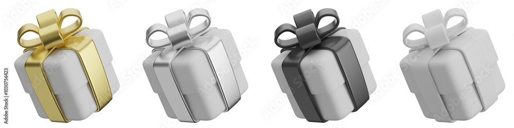 set of 3d Christmas box with transparent background, PNG, 3d render Valentine present box, white gift box