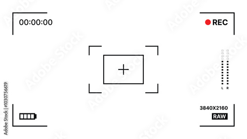 Photo or video camera viewfinder screen, Camera recording border Screen Vector display frame, focus and grid, zoom, shutter, preview and record shooting