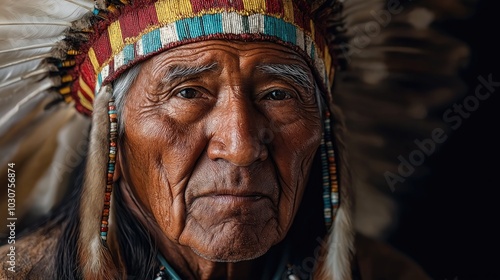 Old Native American man, close-up. Portrait American Indian, indigenous American.