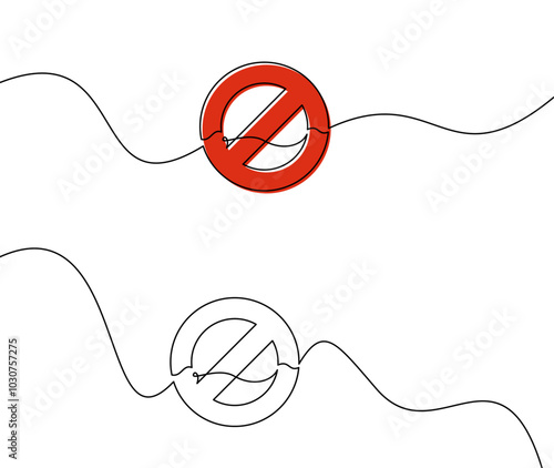 Vector illustration of a red prohibition symbol with continuous line design, ideal for warning or restriction themes.