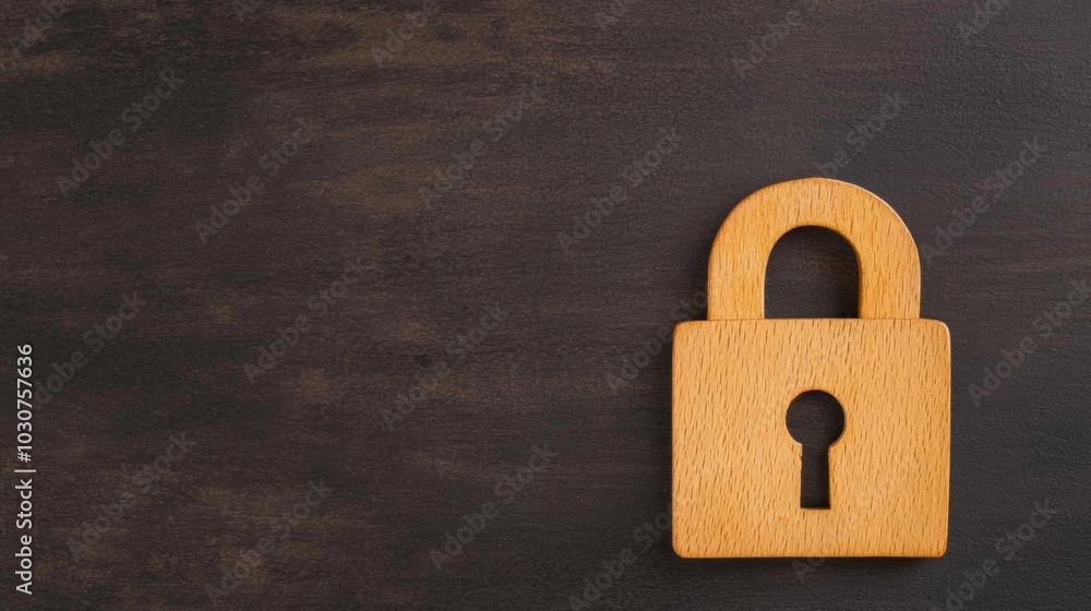 Fototapeta premium A wooden padlock on a dark surface symbolizes security and protection, emphasizing themes of privacy and safety.