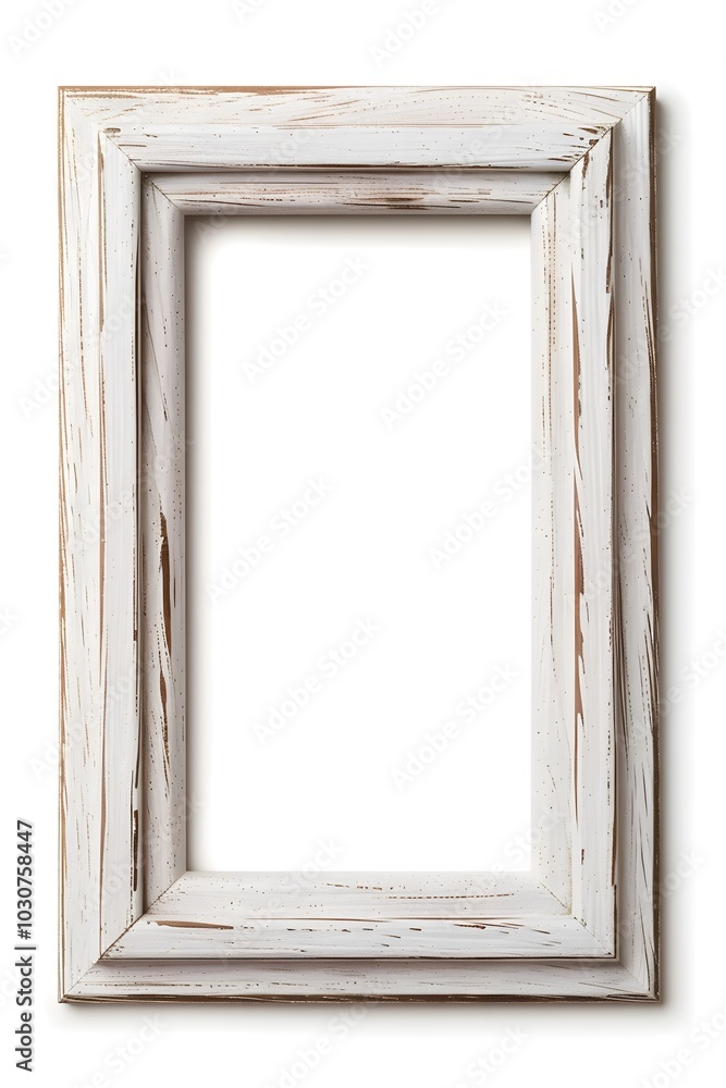 A rustic, white-washed picture frame featuring a two-layer design, highlighted by distressed details, perfect for showcasing art or photographs. A rustic, white-washed picture frame featuring a two-layer design, highlighted by distressed details, perfect for showcasing art or photographs.