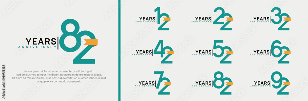 Fototapeta premium anniversary logo set. vector design green color and yellow ribbon can be use for celebration event