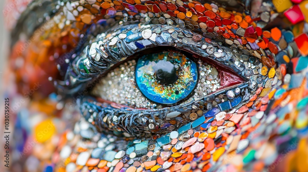 Close-Up of Colorful Mosaic Eye. Vibrant Art and Creative Expression in Modern Design Close-Up of Colorful Mosaic Eye. Vibrant Art and Creative Expression in Modern Design