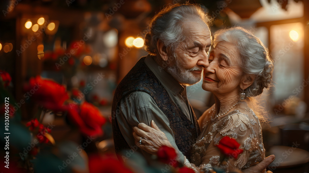 Elderly couple dancing in restaurant. Grandmother and grandfather celebrating wedding anniversary, Family traditions values. Elderly couple dancing in restaurant. Grandmother and grandfather celebrating wedding anniversary, Family traditions values.