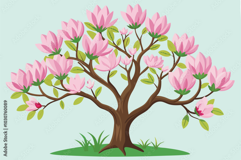 Obraz premium Magnolia tree Isolated flat vector illustration 