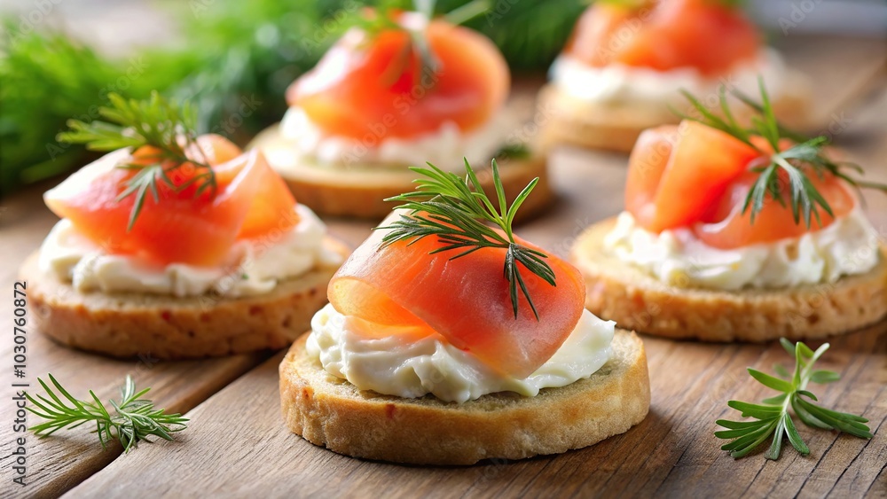 Forced perspective smoked salmon canapes with cream cheese and dill Forced perspective smoked salmon canapes with cream cheese and dill