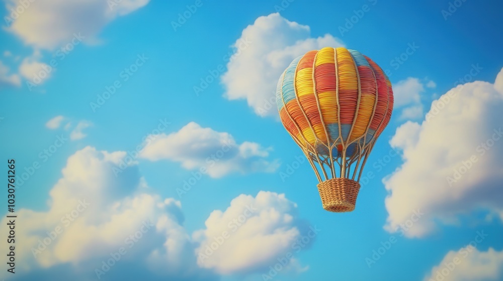 Naklejka premium Colorful hot air balloon in blue sky.