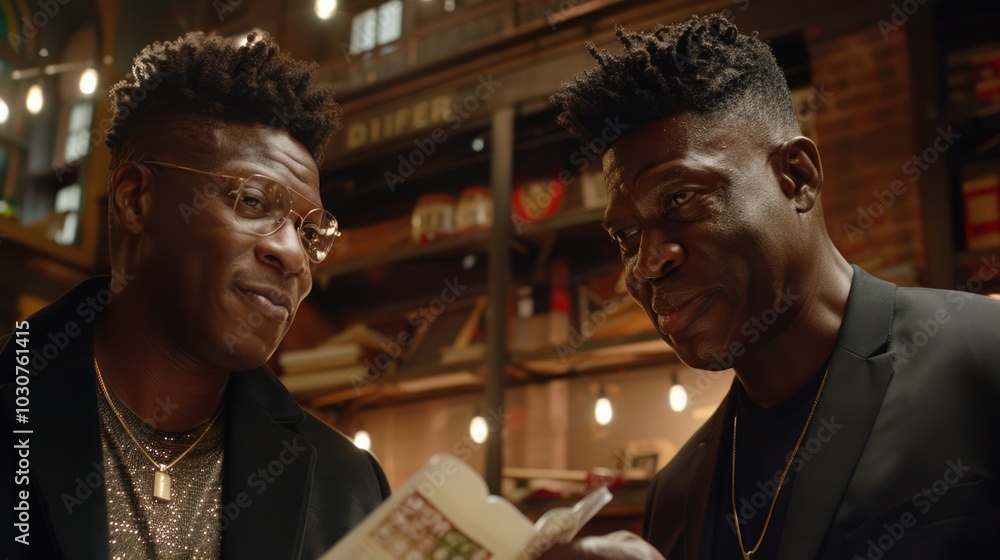 Two Men in Black Suits Looking at a Book Two Men in Black Suits Looking at a Book