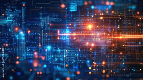 Wallpaper Mural Glowing abstract circuit patterns and digital particles representing the flow of data in modern tech systems Torontodigital.ca