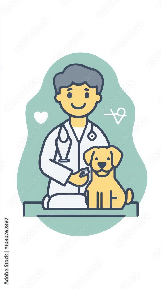 Minimalistic Veterinary Icon with Doctor and Dog Minimalistic Veterinary Icon with Doctor and Dog