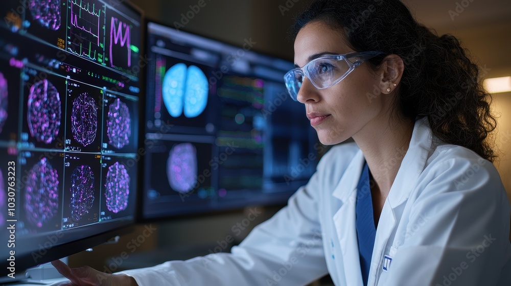 A scientist focused on data analysis in a modern medical lab, showcasing advanced technology and research methodologies in healthcare. A scientist focused on data analysis in a modern medical lab, showcasing advanced technology and research methodologies in healthcare.