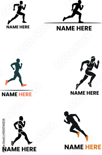 Running Icon Athletic Silhouette for Fitness and Sports Logos set