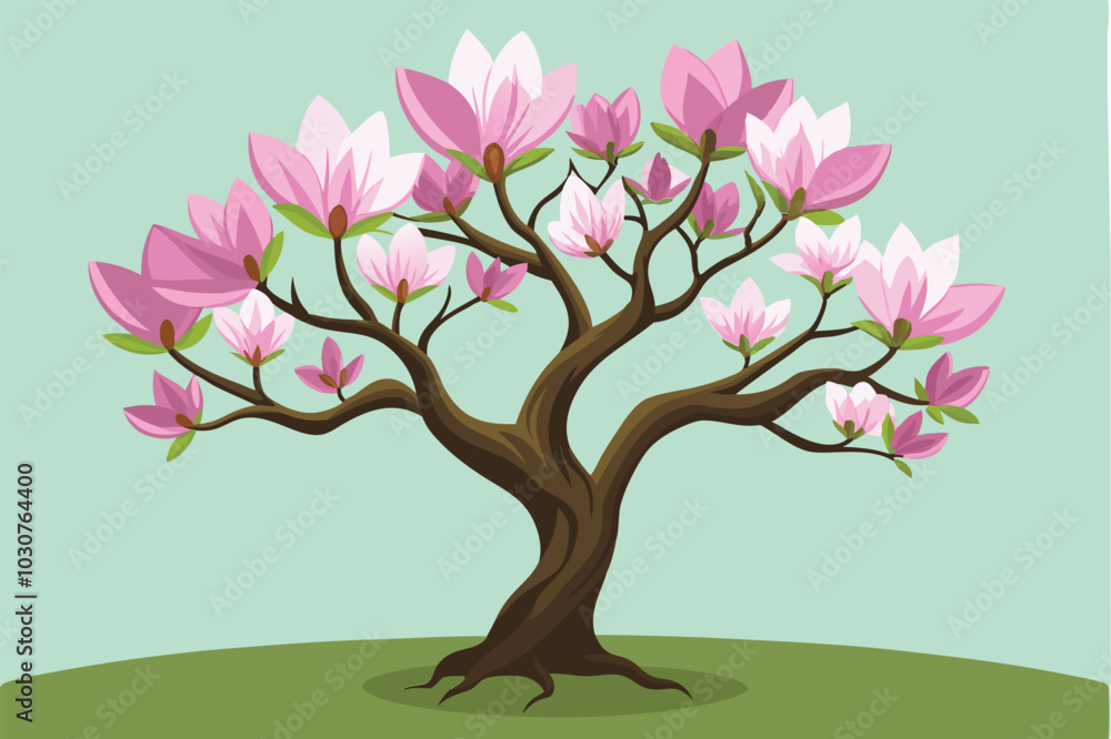 Obraz premium Magnolia tree Isolated flat vector illustration 