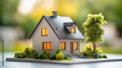 Miniature house model with green surroundings