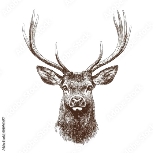 Deer head with antlers, hand drawn illustration. photo