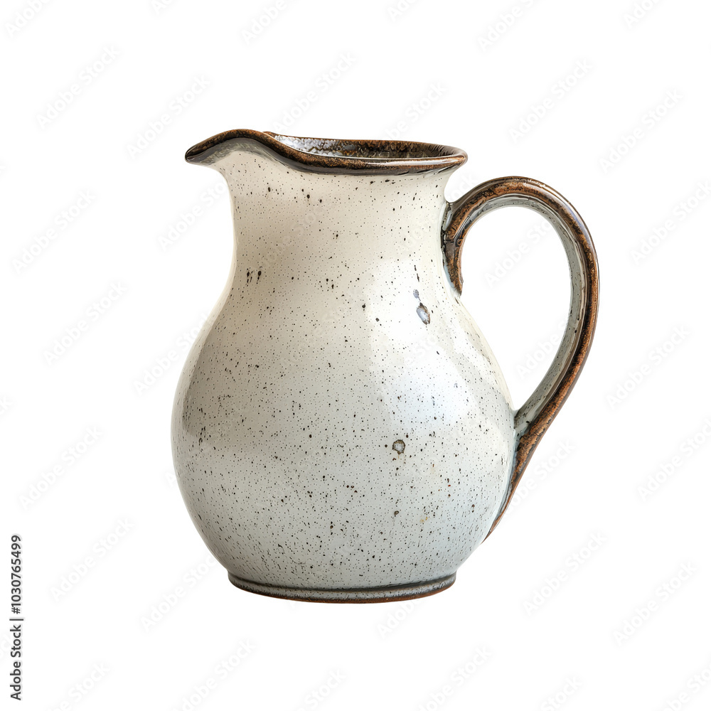 Rustic Cream Pitcher: A charming and rustic cream pitcher with a speckled glaze and a warm brown handle, perfect for adding a touch of vintage elegance to your kitchen or dining table. Rustic Cream Pitcher: A charming and rustic cream pitcher with a speckled glaze and a warm brown handle, perfect for adding a touch of vintage elegance to your kitchen or dining table.