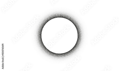 Dot texture round border. Stippled grain texture. Vector noise gradient circle frame isolated on transparent background