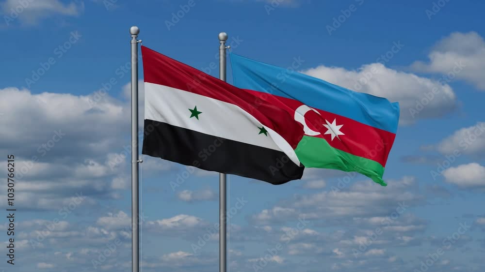 Azerbaijan and Syria flags flying together, video concept of the relationship, two country cooperation concept Azerbaijan and Syria flags flying together, video concept of the relationship, two country cooperation concept
