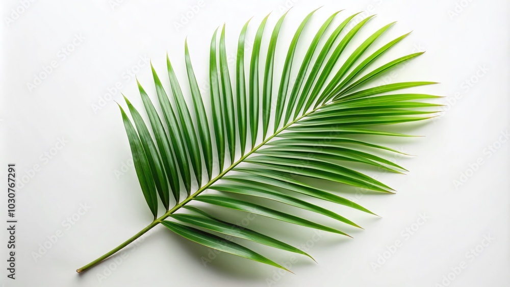 Fototapeta premium Minimalist Palm Leaf Isolated on White Background for Clean Aesthetic and Nature Inspired Decor