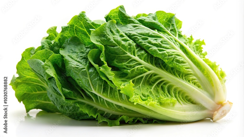 Fresh crisp romaine lettuce on white background, asymmetrical Fresh crisp romaine lettuce on white background, asymmetrical