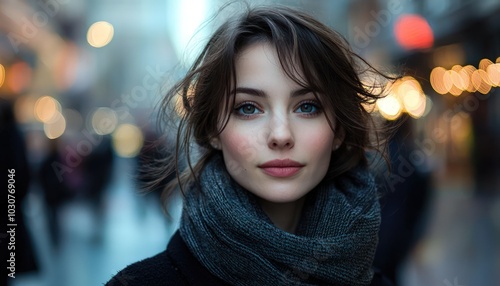 Wallpaper Mural A woman in a city street, looking at the camera, her large eyes prominent. Torontodigital.ca