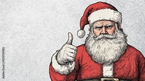 Santa Claus with a playful, snarky expression and glasses against a red background.