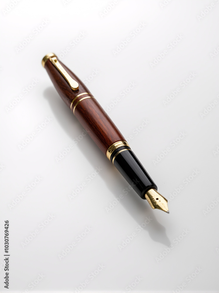 Elegant wooden fountain pen mockup on white background Elegant wooden fountain pen mockup on white background