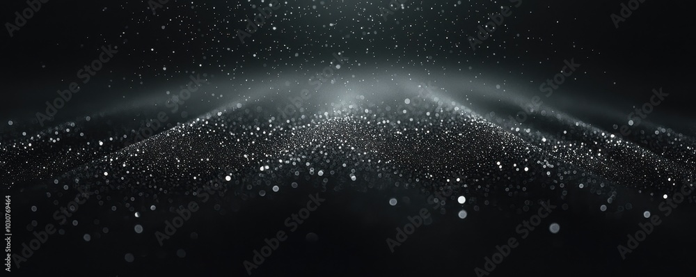 Obraz premium An abstract image featuring a sparkling, ethereal landscape of scattered particles and light against a dark background.
