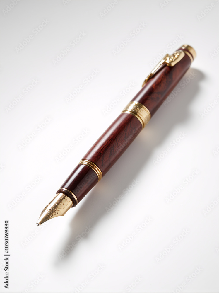 Elegant wooden fountain pen mockup on white background Elegant wooden fountain pen mockup on white background
